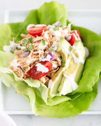 buffalo chicken lettuce wraps on plate