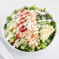 buffalo chicken salad in white bowl