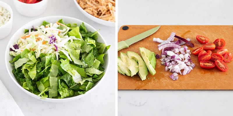 Salad ingredients being prepped.