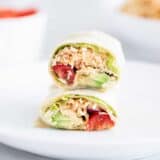 buffalo chicken wraps on white plate