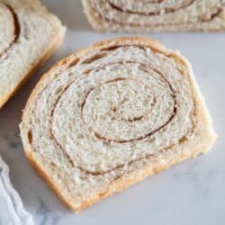 cinnamon swirl bread slice on table