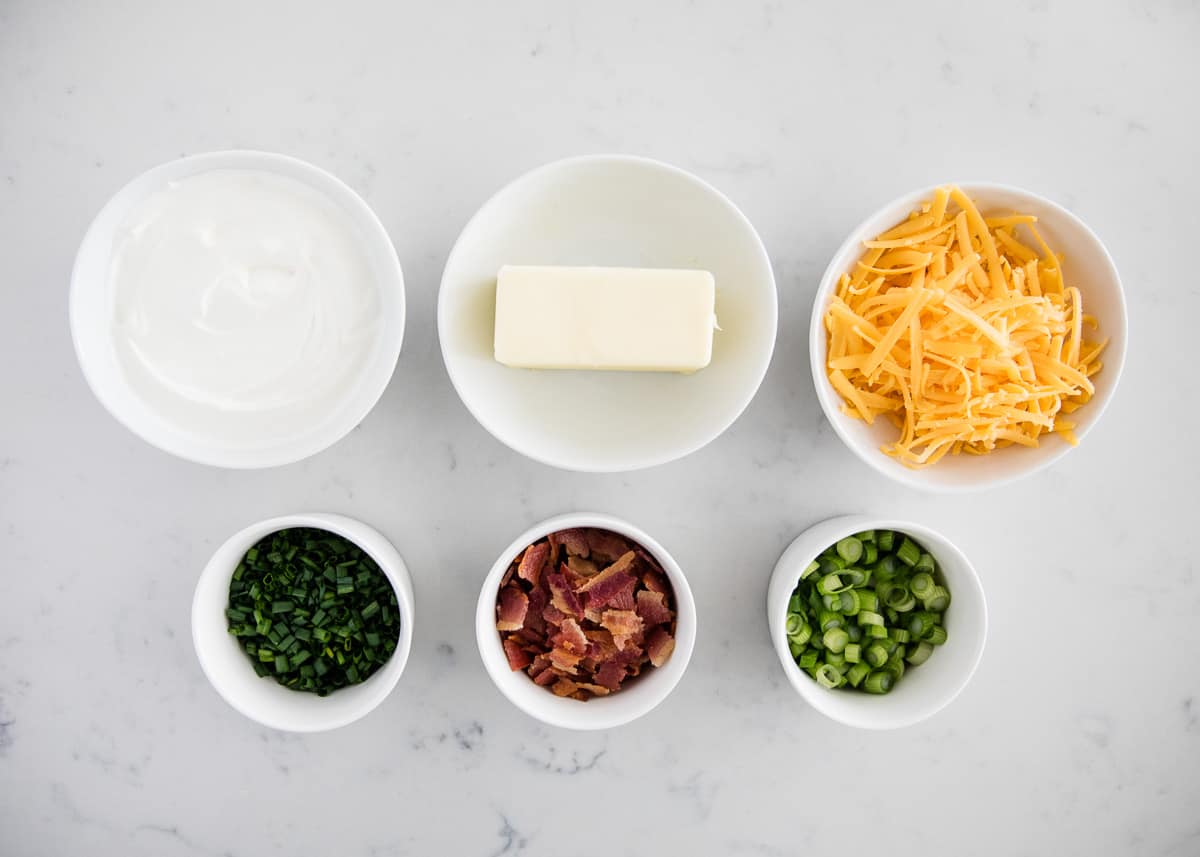 Loaded baked potato toppings.