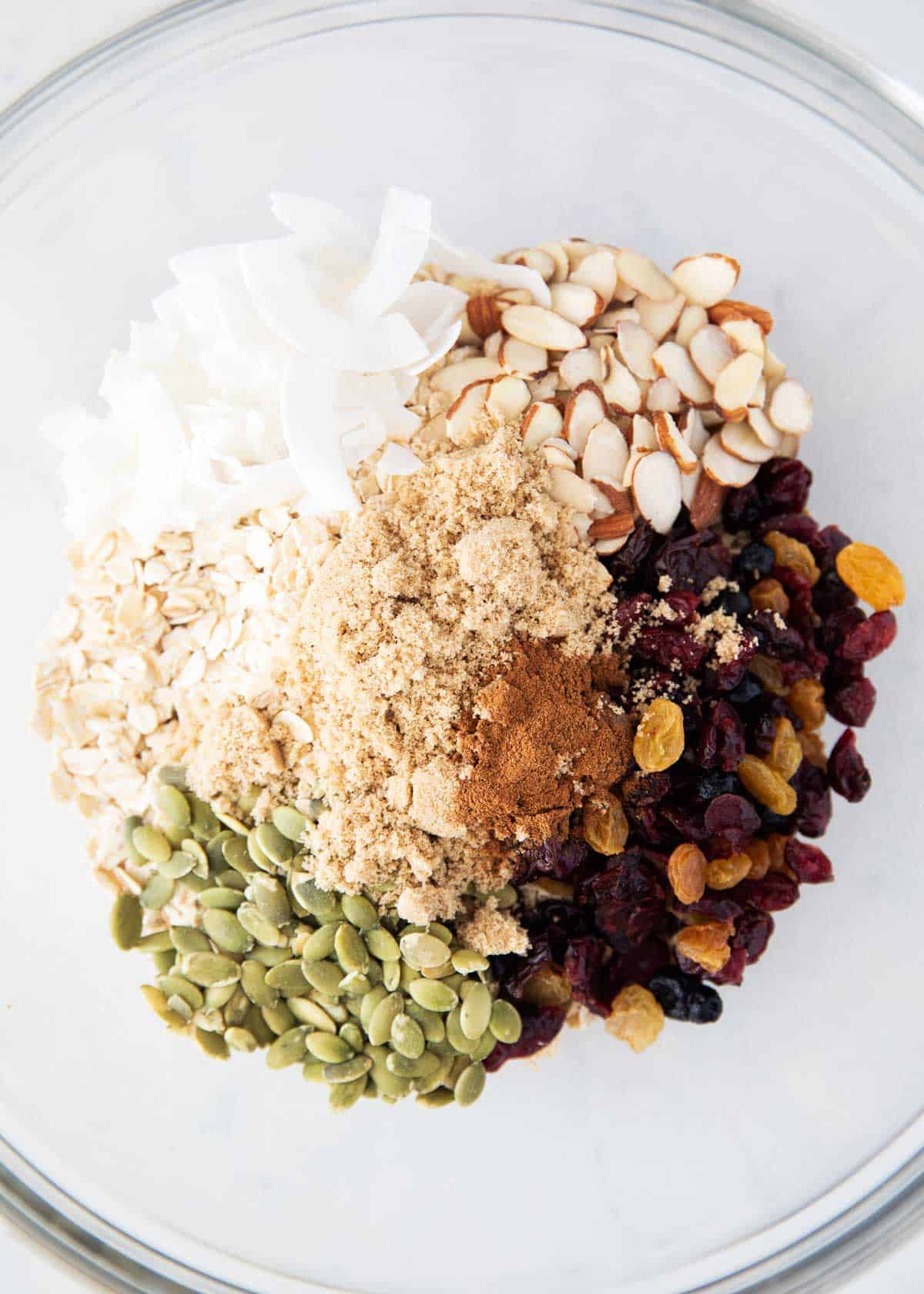 Muesli ingredients in bowl.