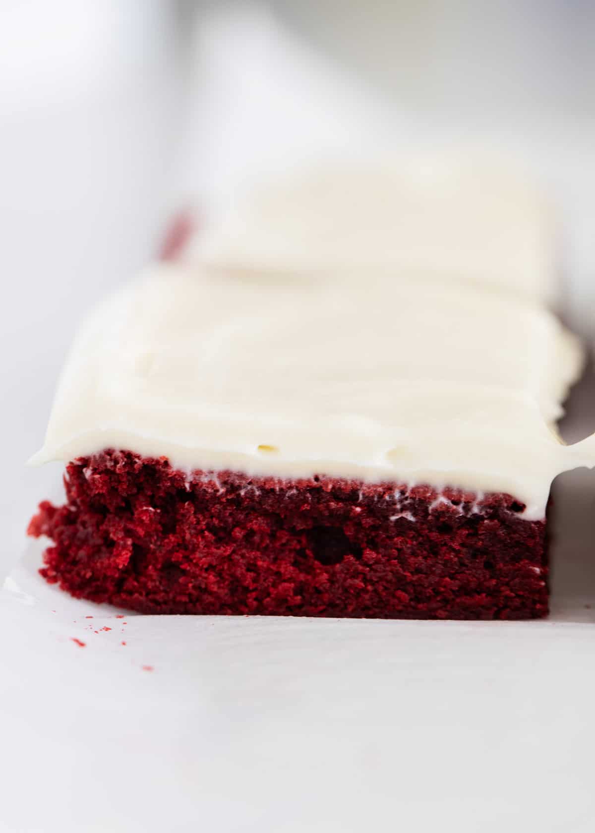 Red velvet brownie close up.