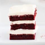 red velvet brownies stacked