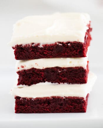 red velvet brownies stacked