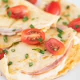 ham and cheese crepe on white plate