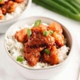 Sweet and sour chicken and rice.