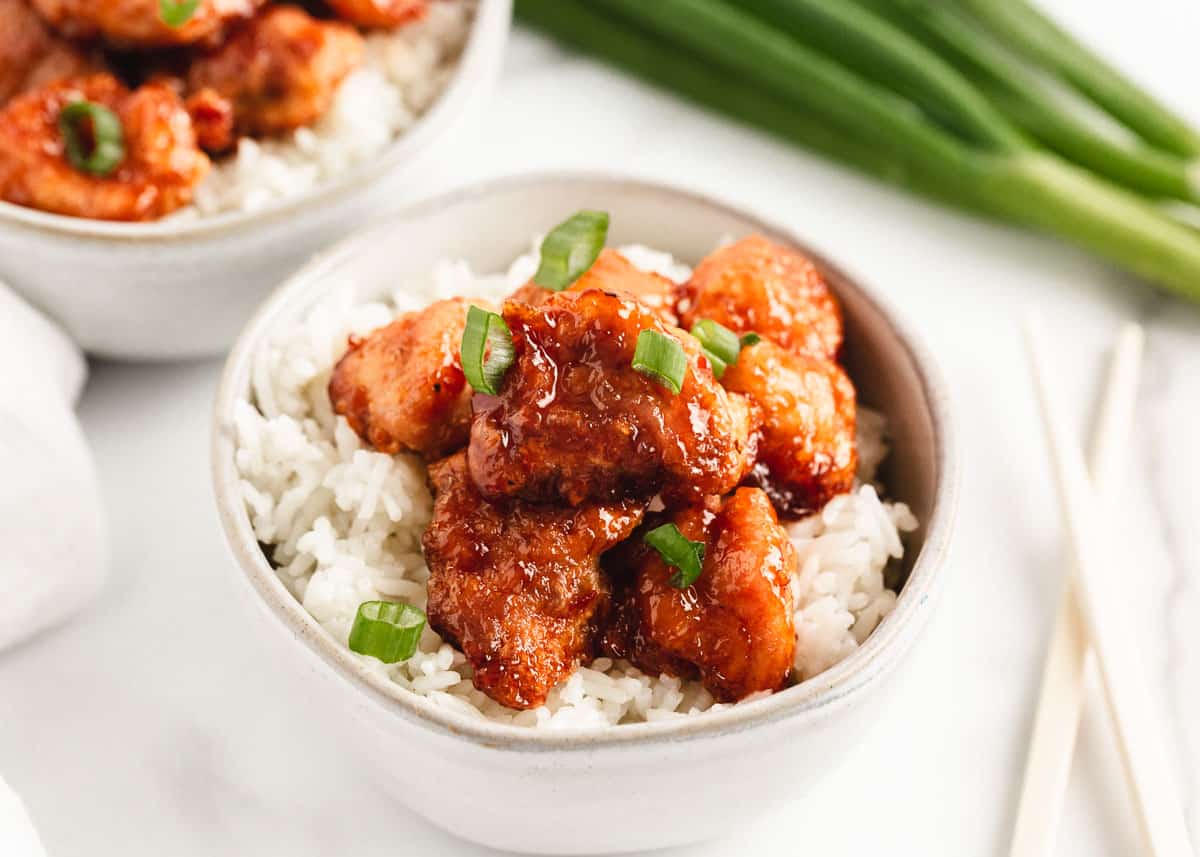 Sweet and sour chicken and rice.