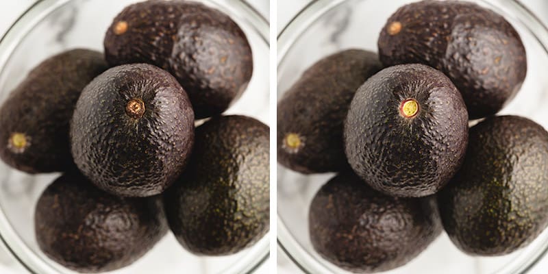 Avocados in a clear bowl.