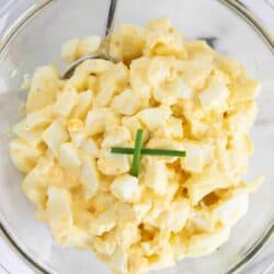 egg salad in a glass bowl