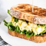 egg salad sandwich on white plate