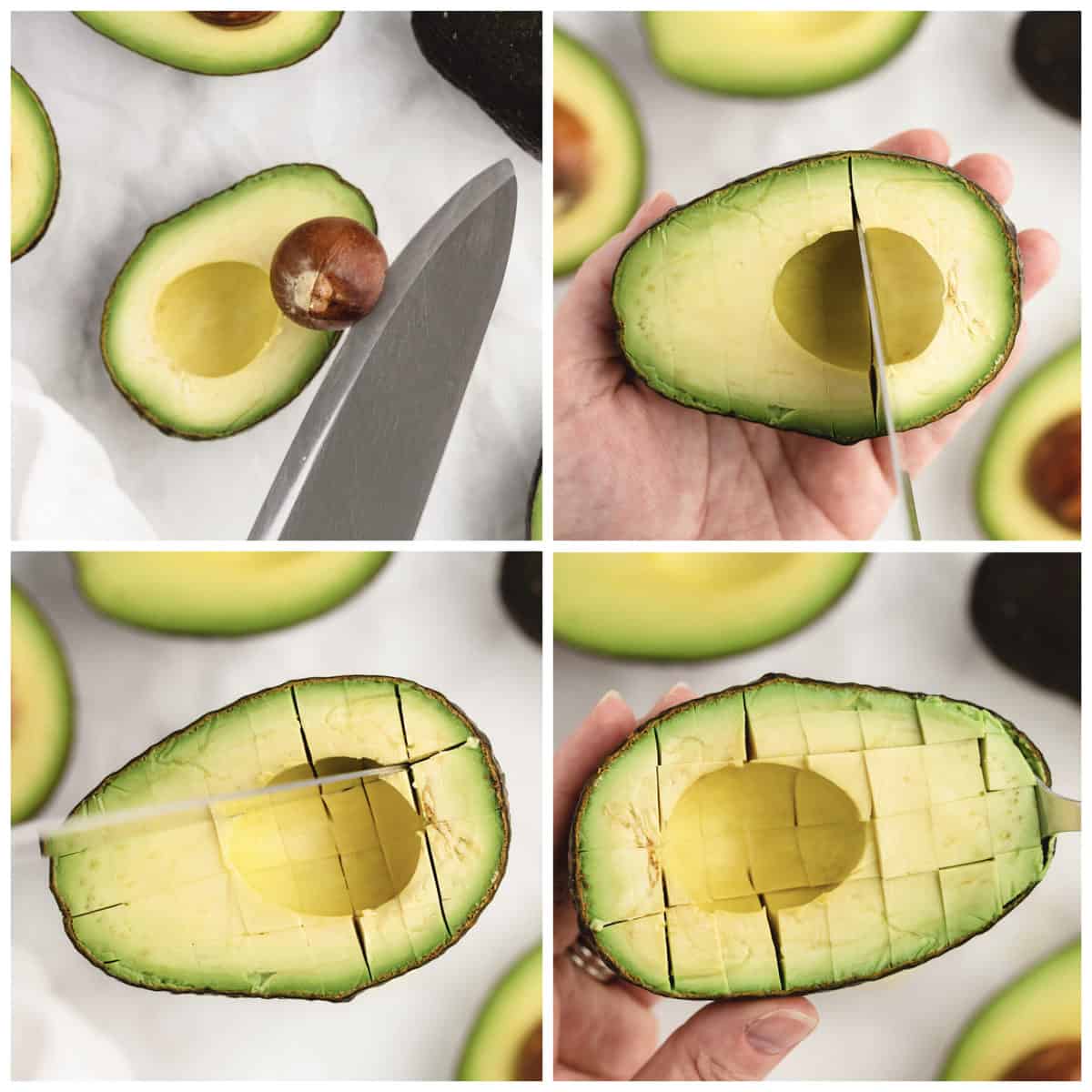 Slicing avocados.