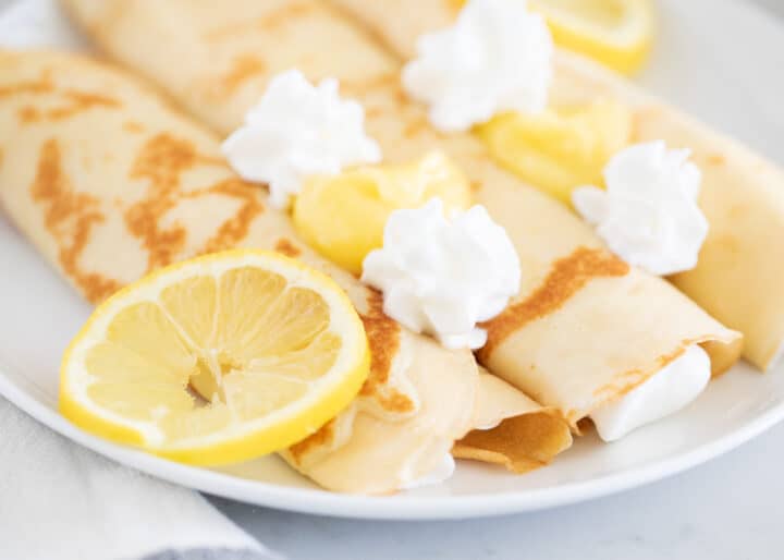 lemon crepes on white plate