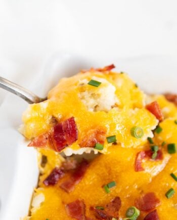 loaded baked potato casserole close up