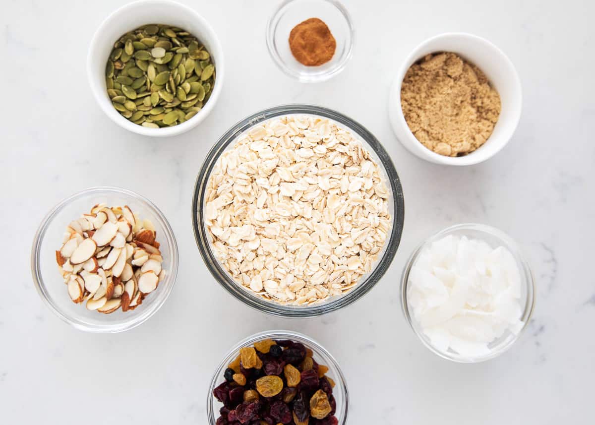 Muesli ingredients on table.