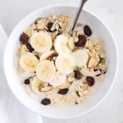 muesli in white bowl