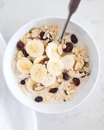 muesli in white bowl