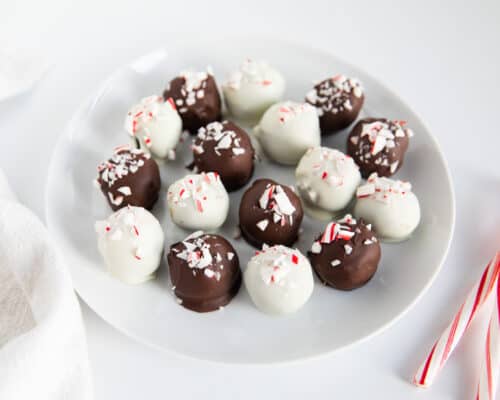 peppermint oreo balls on white plate