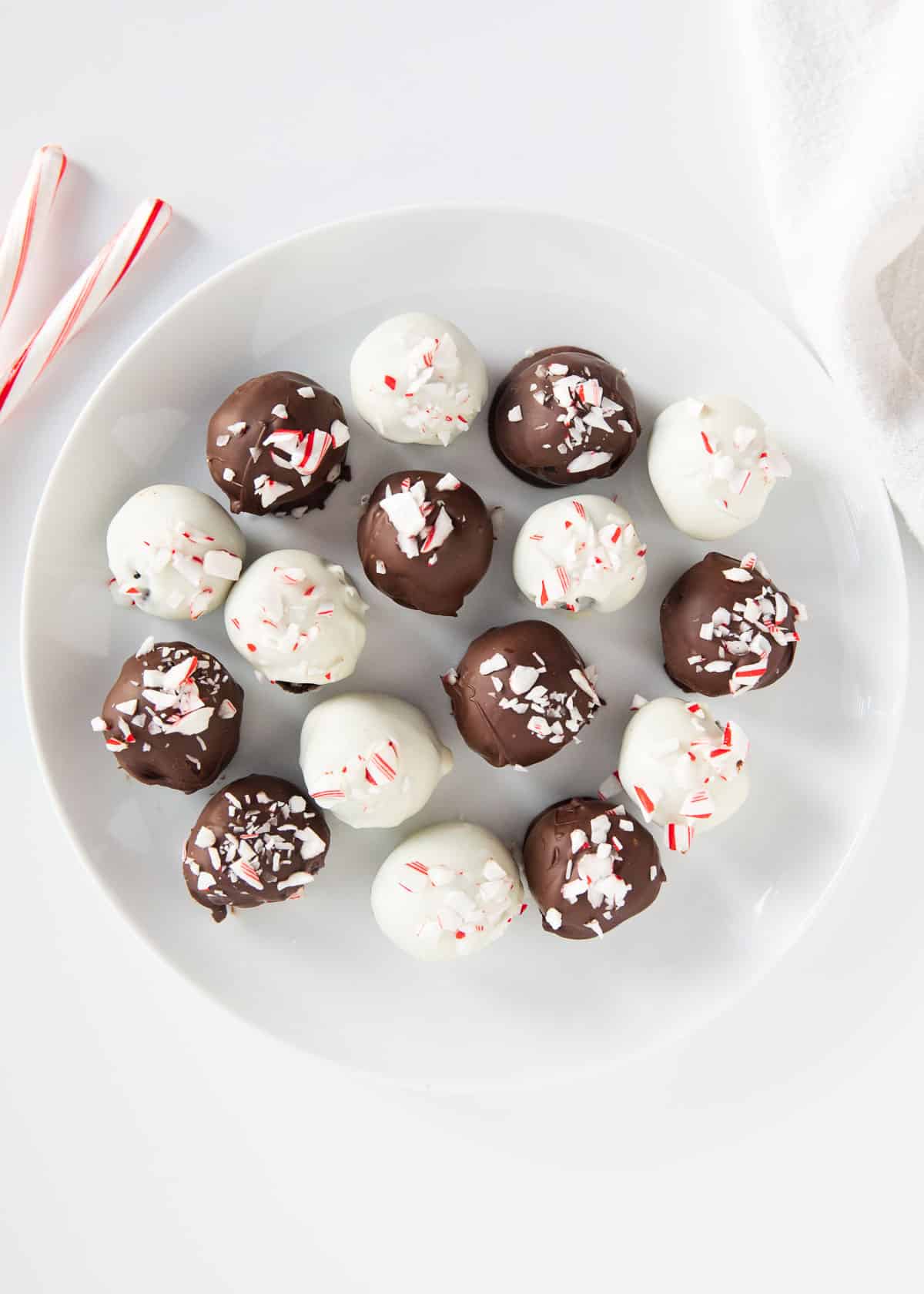 peppermint oreo balls on white plate