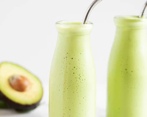 avocado smoothie in glass jar