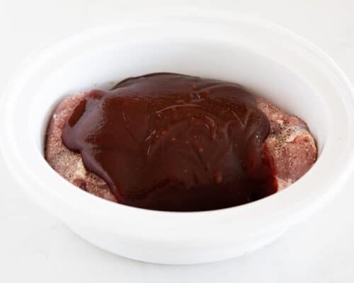 pork and bbq sauce in slow sooker