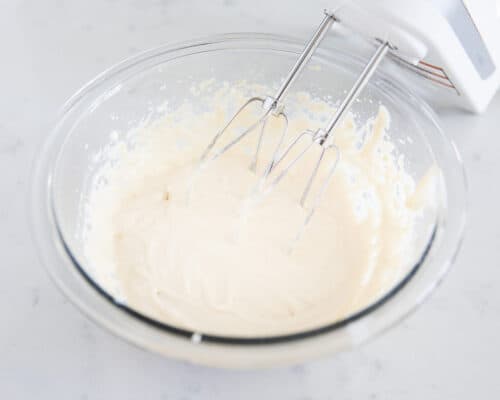 cream cheese mixing in bowl