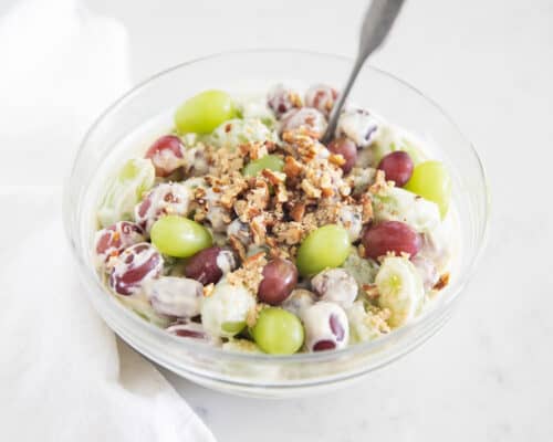 grape salad in clear bowl