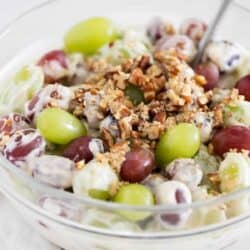 grape salad in clear bowl close up