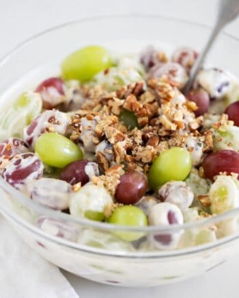 grape salad in clear bowl close up