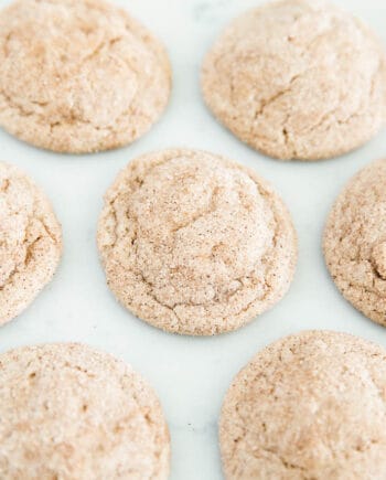 Easy cake mix snickerdoodle cookies on the counter.