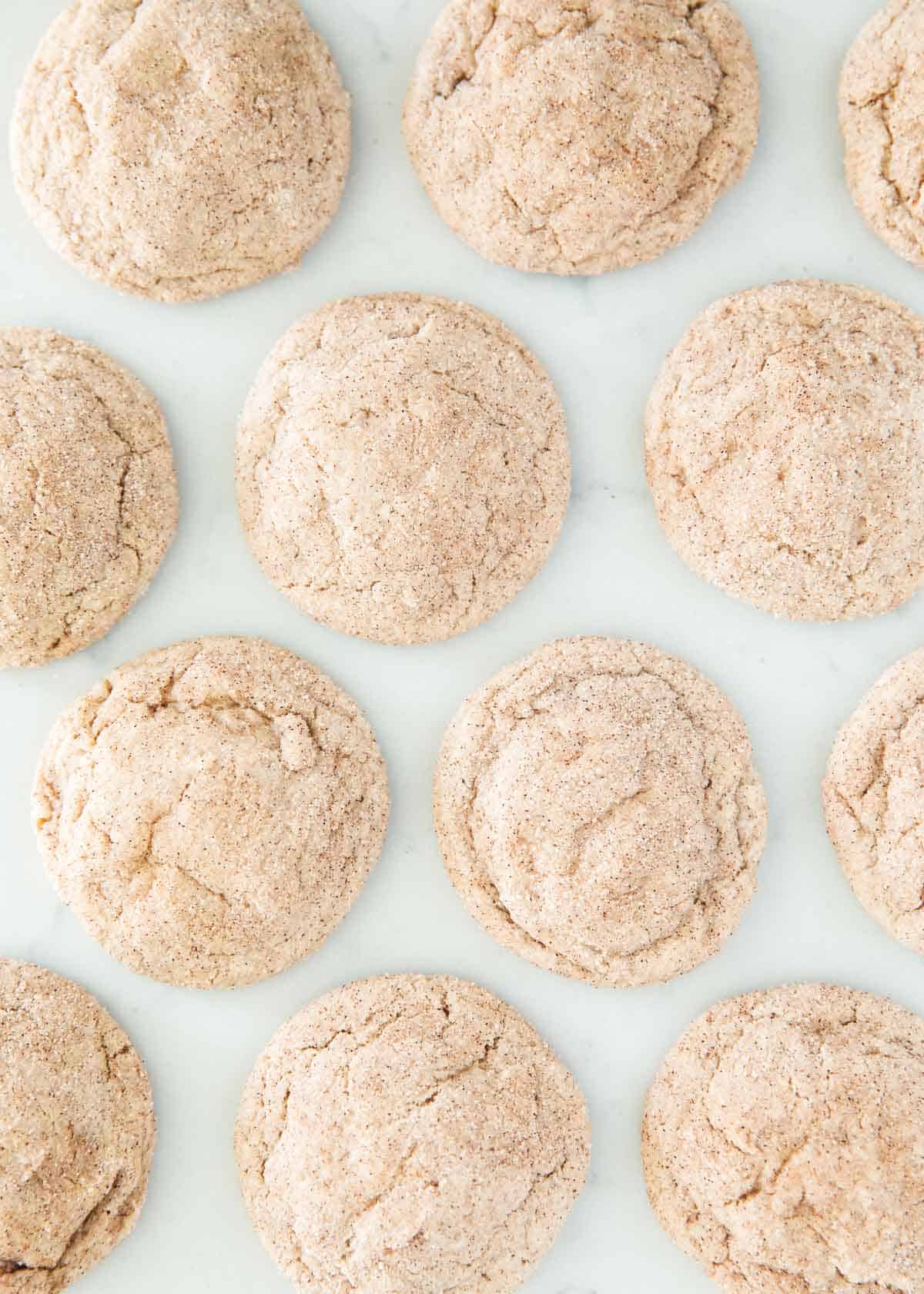 Snickerdoodle cake mix cookies on table.