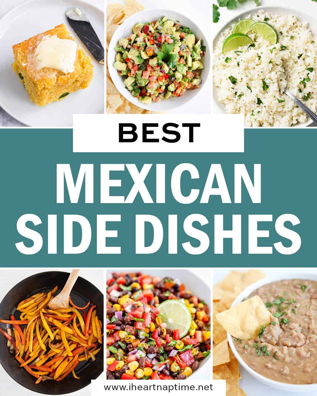 A collage of photos showing Mexican side dishes.