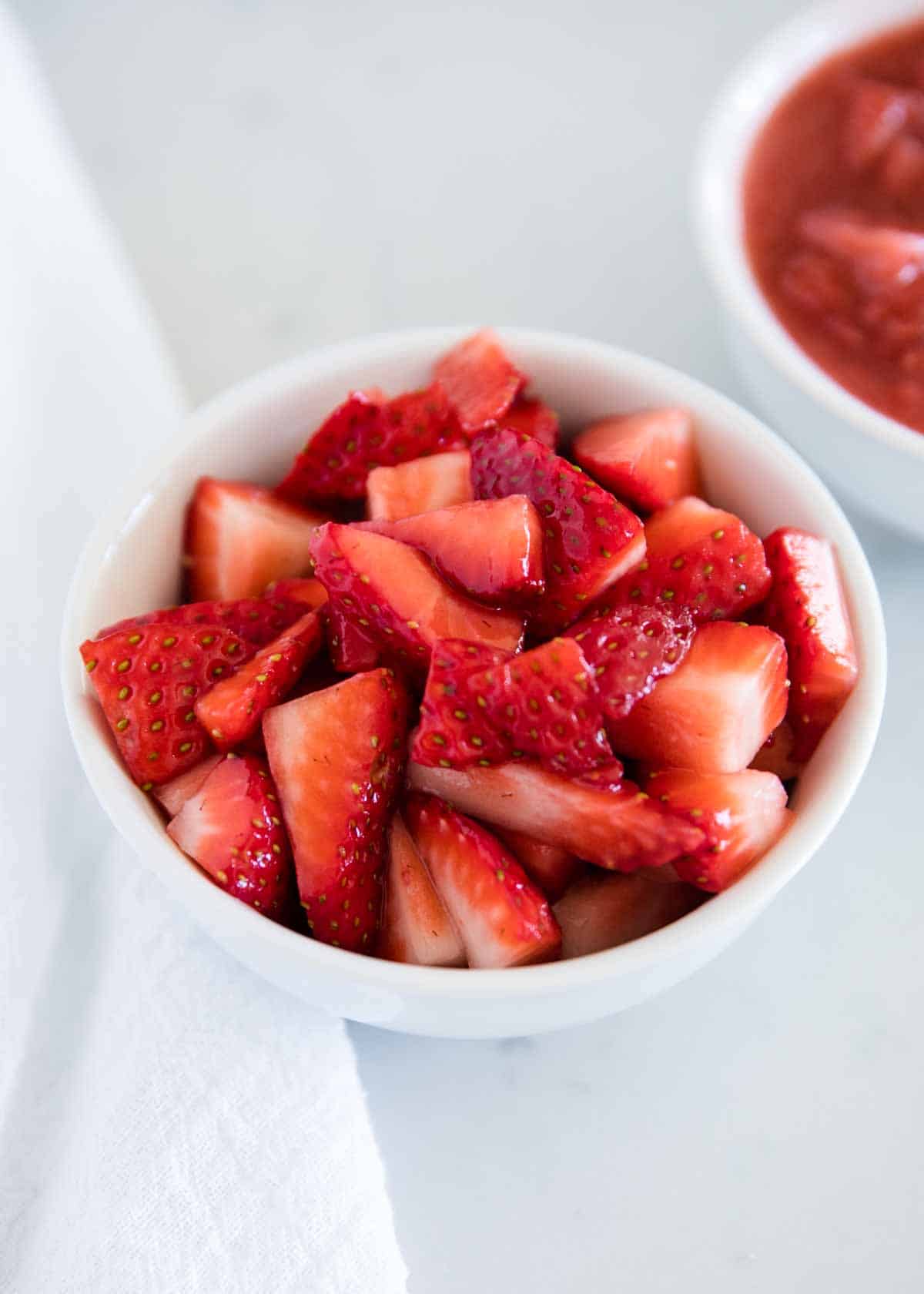 Strawberry sauce in bowl.