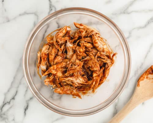 bbq chicken in clear bowl