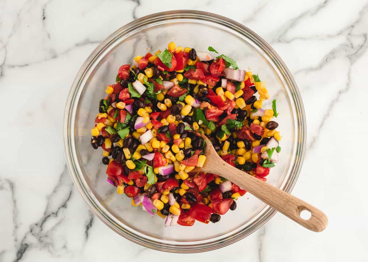 Black bean salsa in bowl.