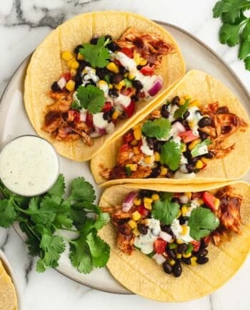 bbq chicken tacos on plate