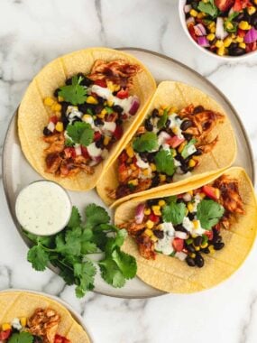 bbq chicken tacos on plate