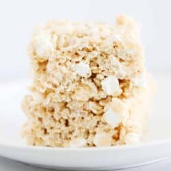 brown butter rice krispie treats on white plate
