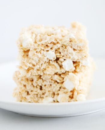 brown butter rice krispie treats on white plate