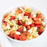 caprese pasta salad in bowl