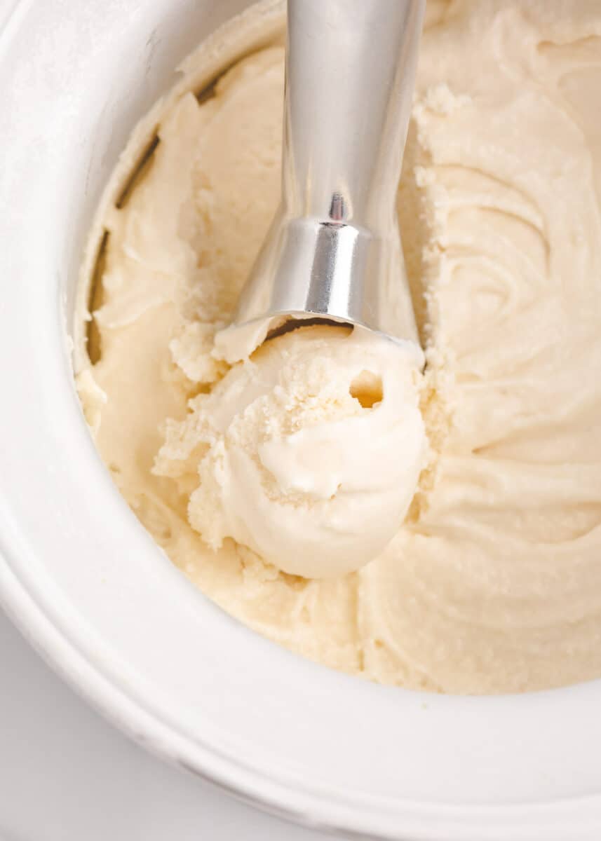 scooping vanilla ice cream 