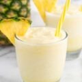 pina colada smoothie in clear glasses