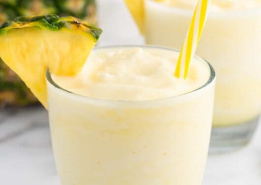 pina colada smoothie in clear glasses