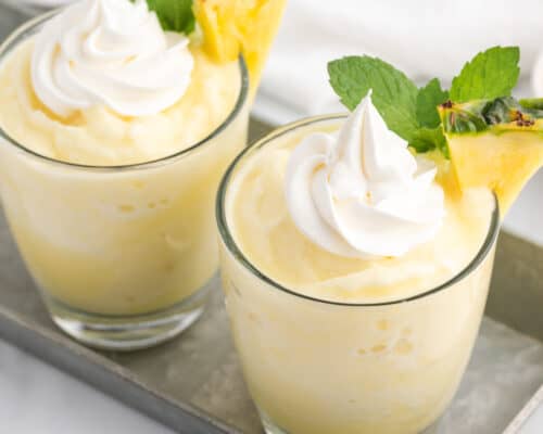 pina colada smoothies in clear glasses