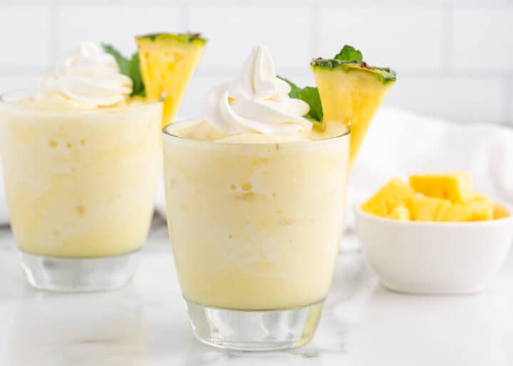 pina colada smoothie in glass cup 