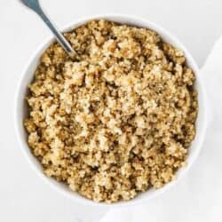 cooked quinoa in white bowl