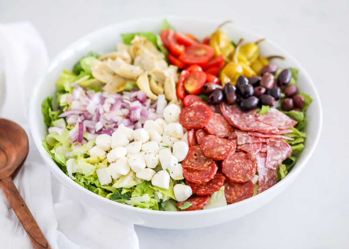 Antipasto salad in big bowl.