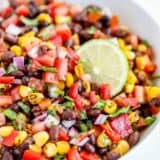 black bean salsa in white bowl