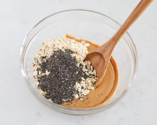 peanut butter, oats and chia seeds in bowl